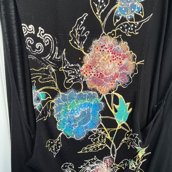 GUESS floral sleeveless open front/Hi low Draped Cardigan Vest black M Y2K - Picture 2 of 12